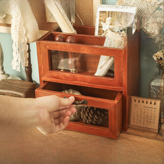 Makeup brush storage desk remote control storage box desk stationery bucket zakka brush holder pen bucket retro wooden cabinet