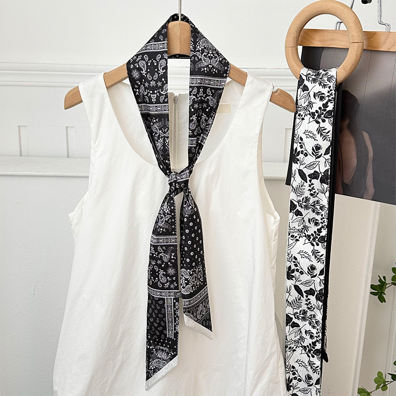 Pañuelo de seda, banda larga, sensación de alta calidad, bufanda pequeña decorativa, bolsa de toalla de seda, envuelta, pañuelo floral, cinta para el cabello, serpentín para el cabello