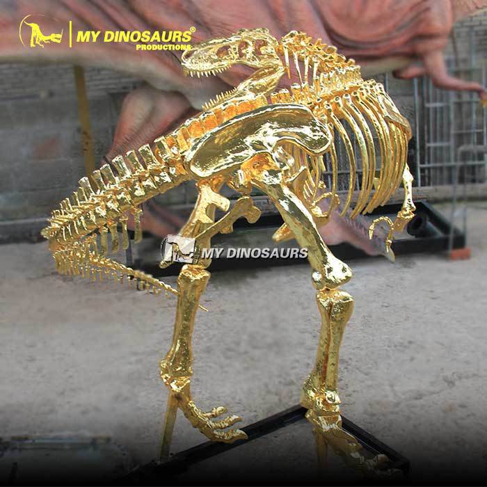 热销大型恐龙化石金骨架霸王龙骨骼橱窗装饰 仿真上色镀金模型