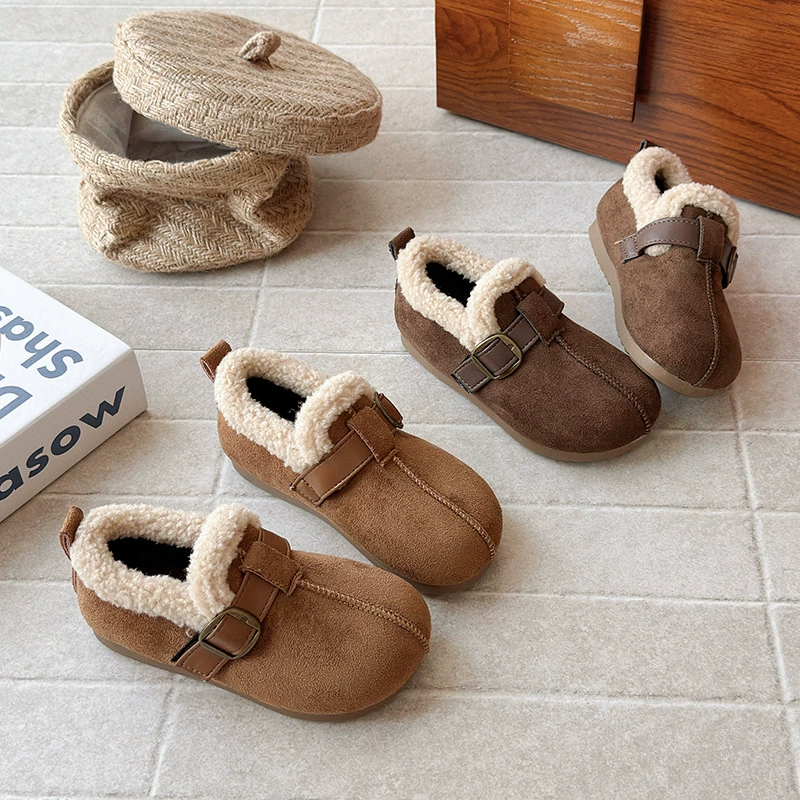 Меховая обувь Birkenstock для девочек новинка 2025 года зимние зимние сапоги на одной ноге бархатные теплые бобовые туфли хлопковая обувь