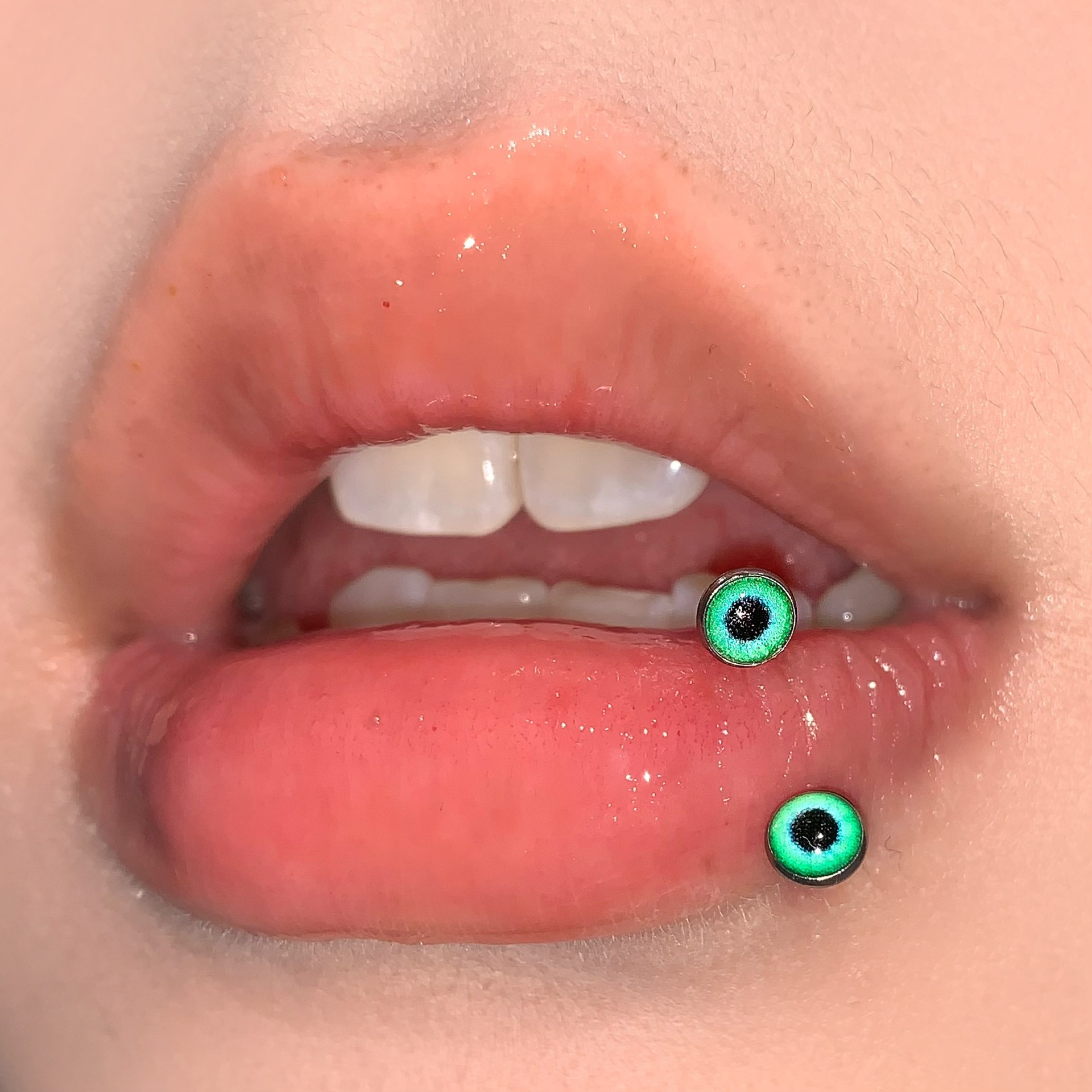 Labret stud lip piercing jewelry styling detail