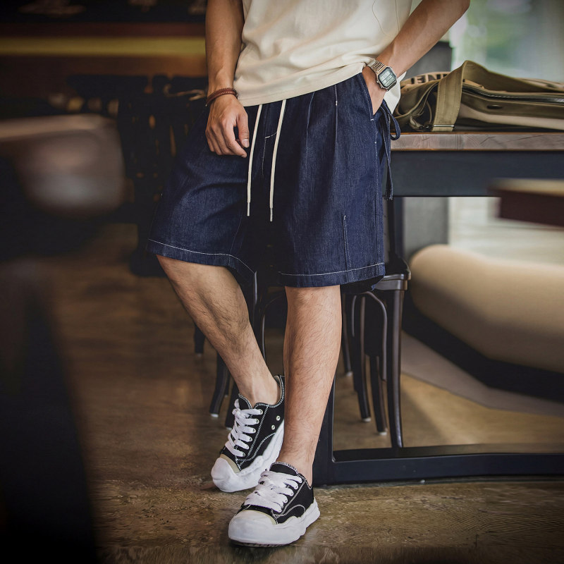 American Retro Style Drapey Denim Shorts for Men, New Summer Breathable Stretch Mid-Length Pants with Elastic Waist, Loose Fit Five-Point Pants American Retro Style Drapey Denim Shorts for Men, New Summer Breathable Stretch Mid-Length Pants with Elastic Waist, Loose Fit Five-Point Pants