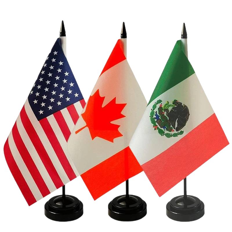 Copa del Mundo de Estados Unidos, México, Canadá, Oficina de Bandera de mano Bandera Sala de Conferencias Bandera pequeña Bandera de plástico Ornamento con base