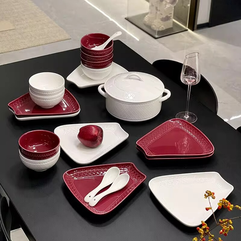 French Style Design Sense Dishes suit Household High Color Value Ceramic Tableware Combination Contrast Color Matching Plate New Year Gift
