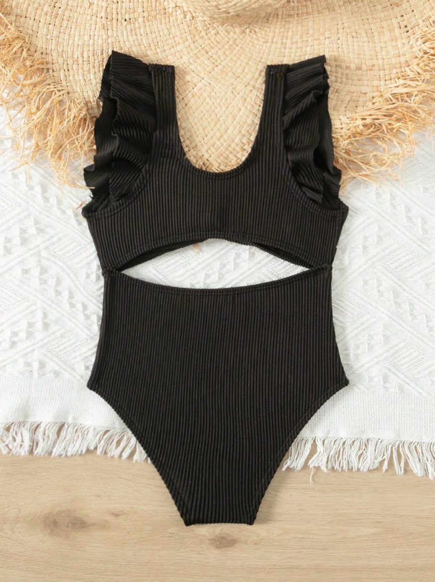 Ein Badeanzug Aus Spitze In Unifarbenem Design Für Damen Und Kind_voghion.com
