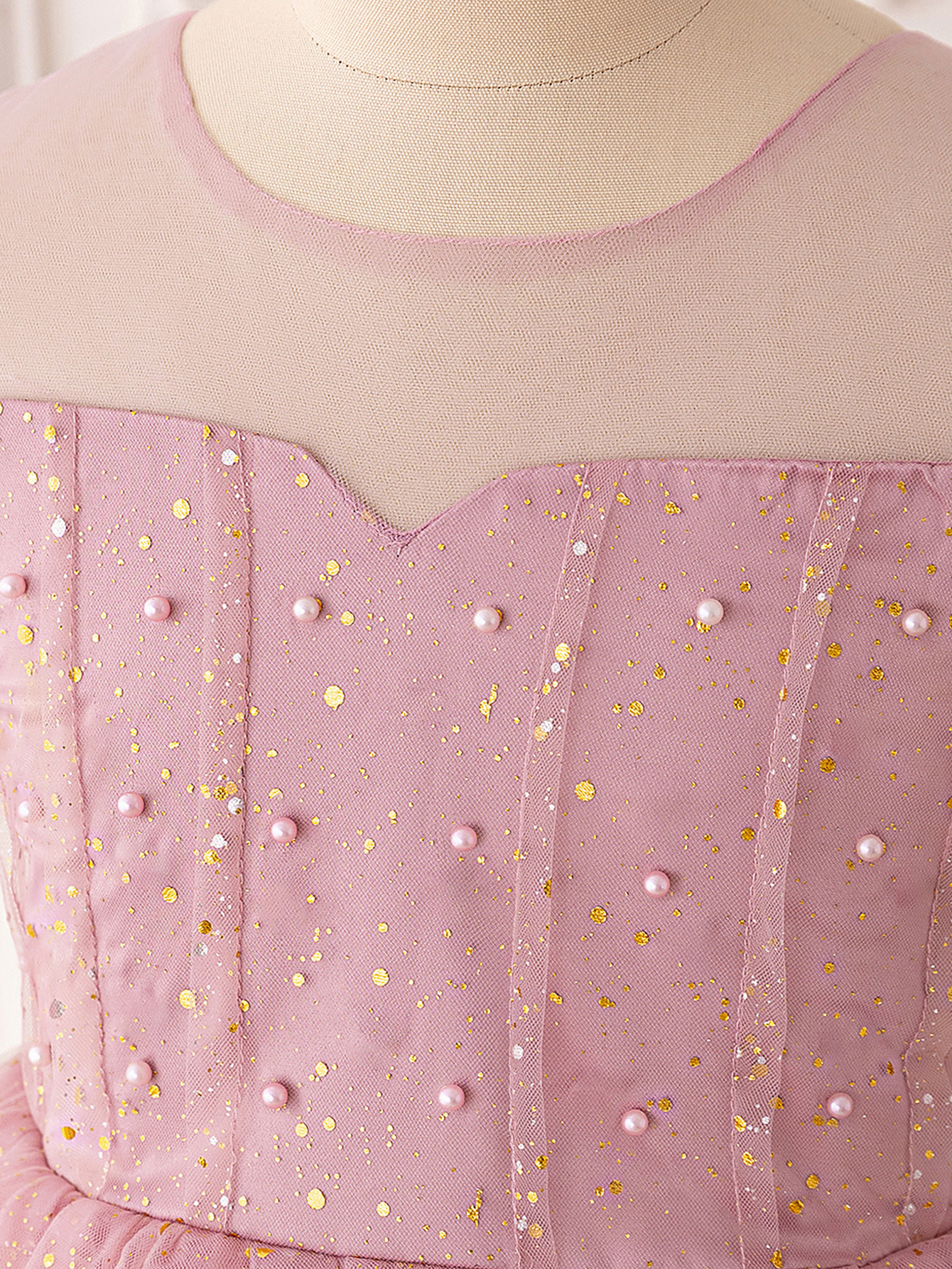 Vestido nuevo para niñas vestido de novia con cuentas vestido para niños vestido de lentejuelas bronceado vestido de princesa de hilo neto para niños grandes