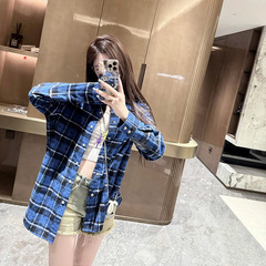 克莱茵兰十字架暗纹满印格子衬衫外套女秋季高级感长袖情侣衬衣