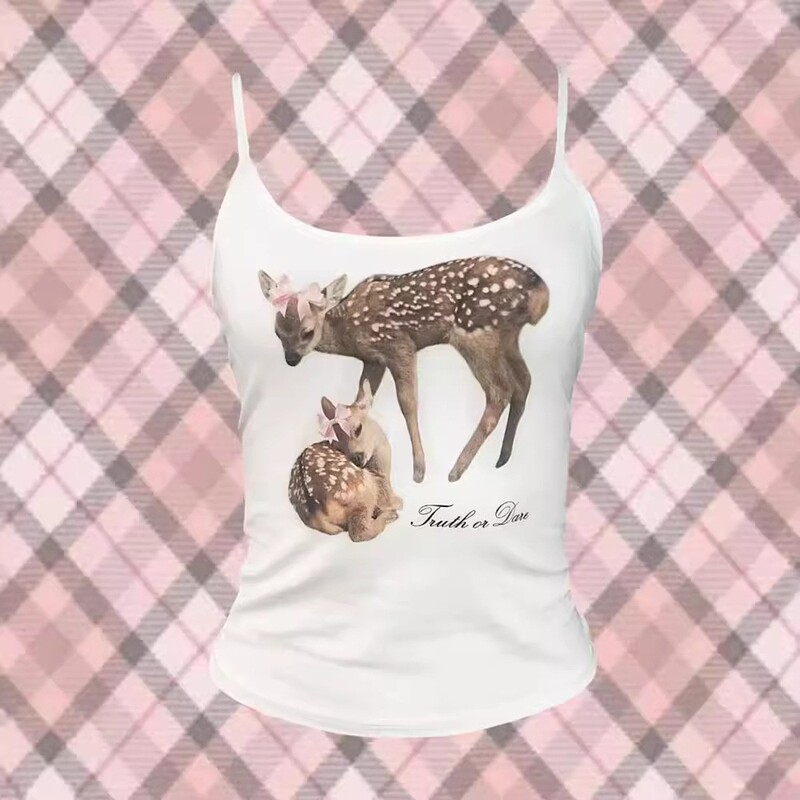 Cross-Border New Style Sleeveless Camisole Women's Top with Cute Deer Print, Sexy and Cute Tank Top Wholesale, Crop Top Cross-Border New Style Sleeveless Camisole Women's Top with Cute Deer Print, Sexy and Cute Tank Top Wholesale, Crop Top