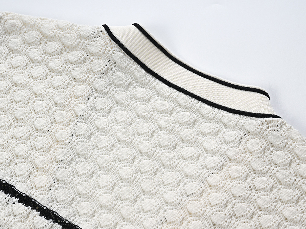Women's Clothing Spring Summer Women's Sleeveless Long Knit Dress French Style Openwork Color Block Striped V Neck Elegant Bestseller_ecoleips.com