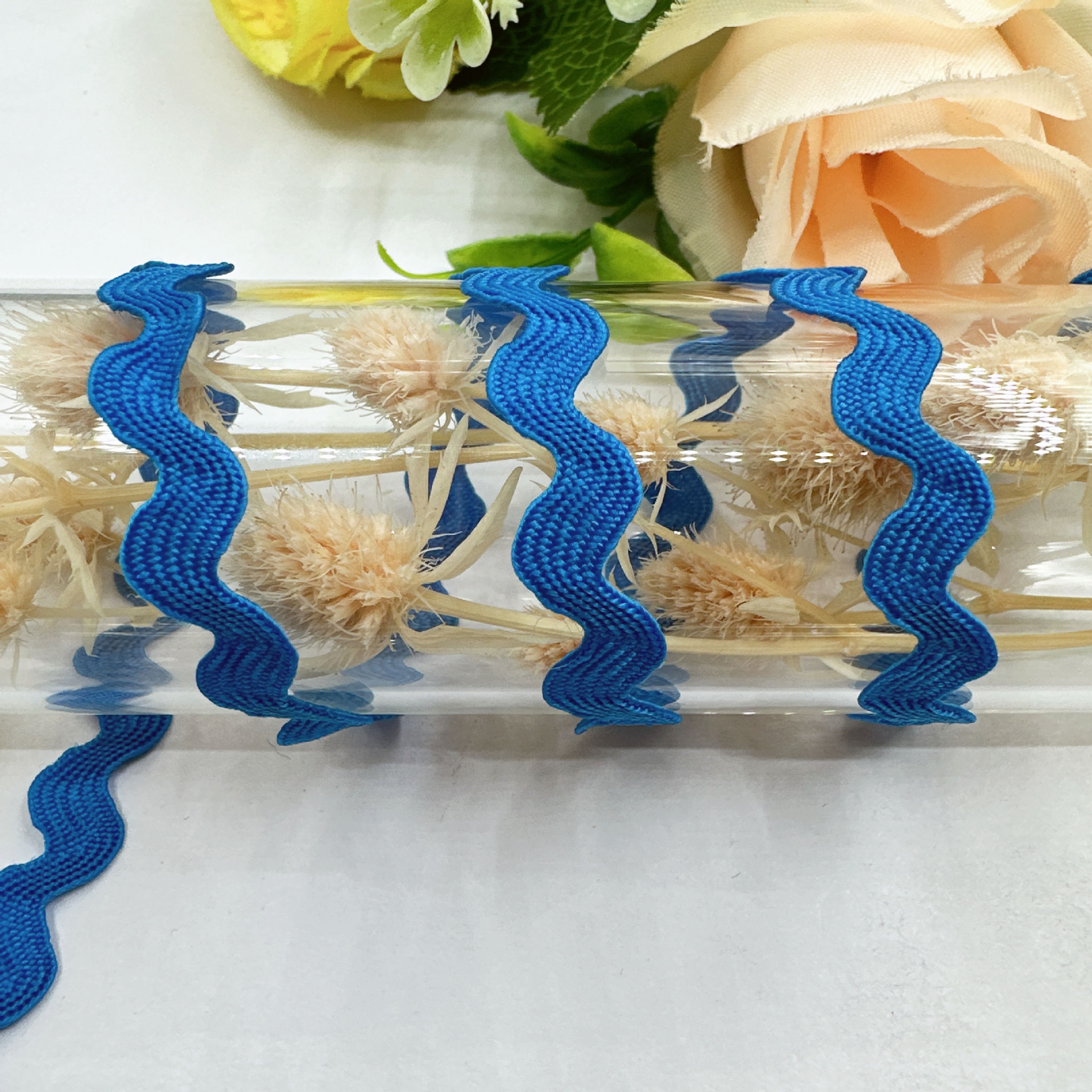 En stock mm onda de color sólido en forma de S borde curvo encaje cinta cortina sombrero ropa para niños accesorios de la boda accesorios de la ropa