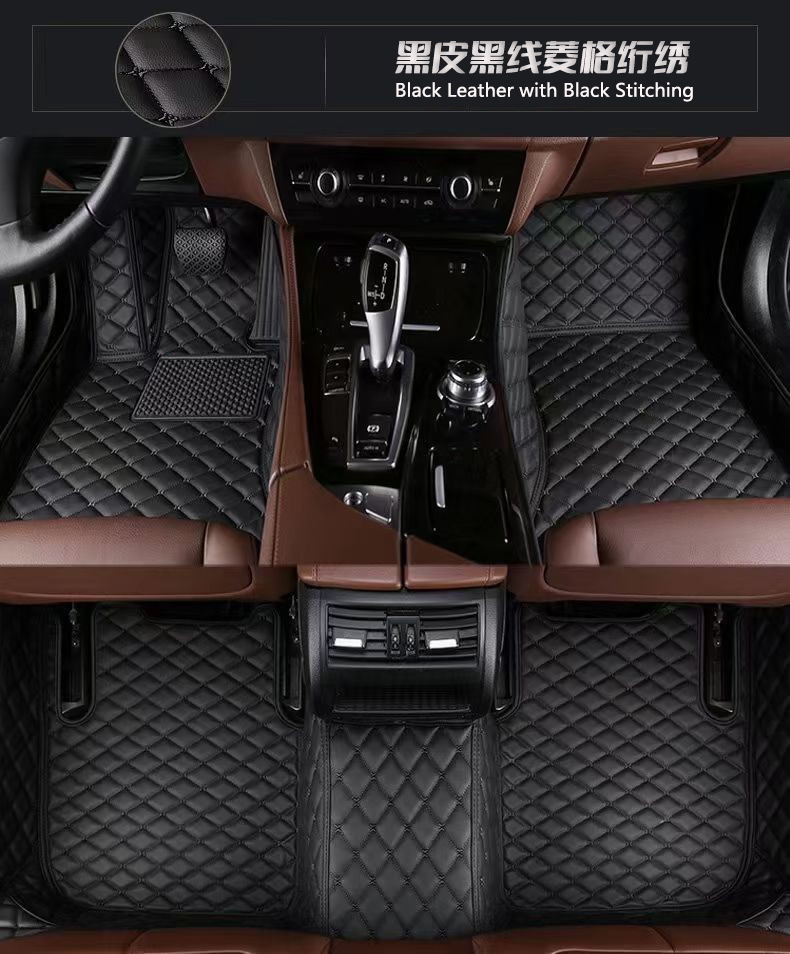 Left and Right Steering Wheel Lhdrhd Diamond Quilted Leather Full Surround 3D All-Weather Non-Slip Wear-Resistant Full Surround Car Floor Mats