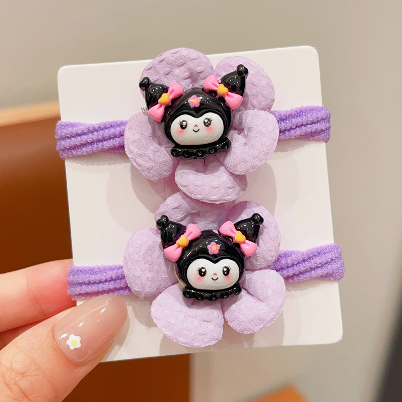 Anillo de toalla de color púrpura para niños de dibujos animados lindos bolas de cabeza de caballo cola de cabello corda de cabello de la niña arco elástico