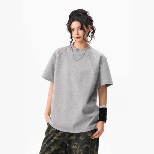 Space Cotton Air-Layer Short-Sleeve T-Shirt for Men and Women, 2025 Summer — Heavyweight, Loose-Fit, Boyfriend-Style, Cropped Sports Top