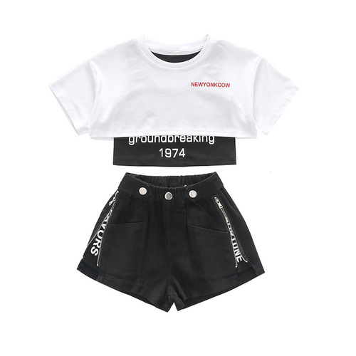 女童夏装套装新款中大童网红洋气漏脐超酷韩版短裤炸街两件套