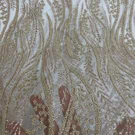 撒洒金珠子高闪银小亮片细粉加强网纱布白色波浪新婚纱晚礼服面料