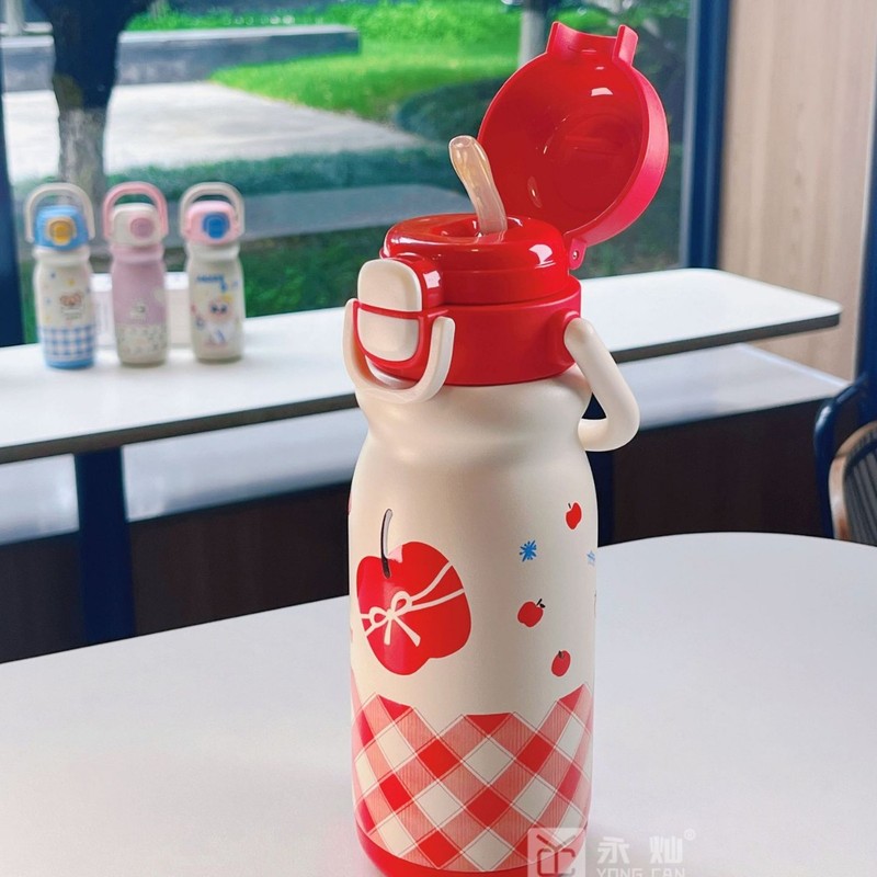 女の子用魔法瓶カップ 2025 新しい高価値大容量魔法瓶冷水ケトルハンドルダブルストローウォーターカップ|undefined