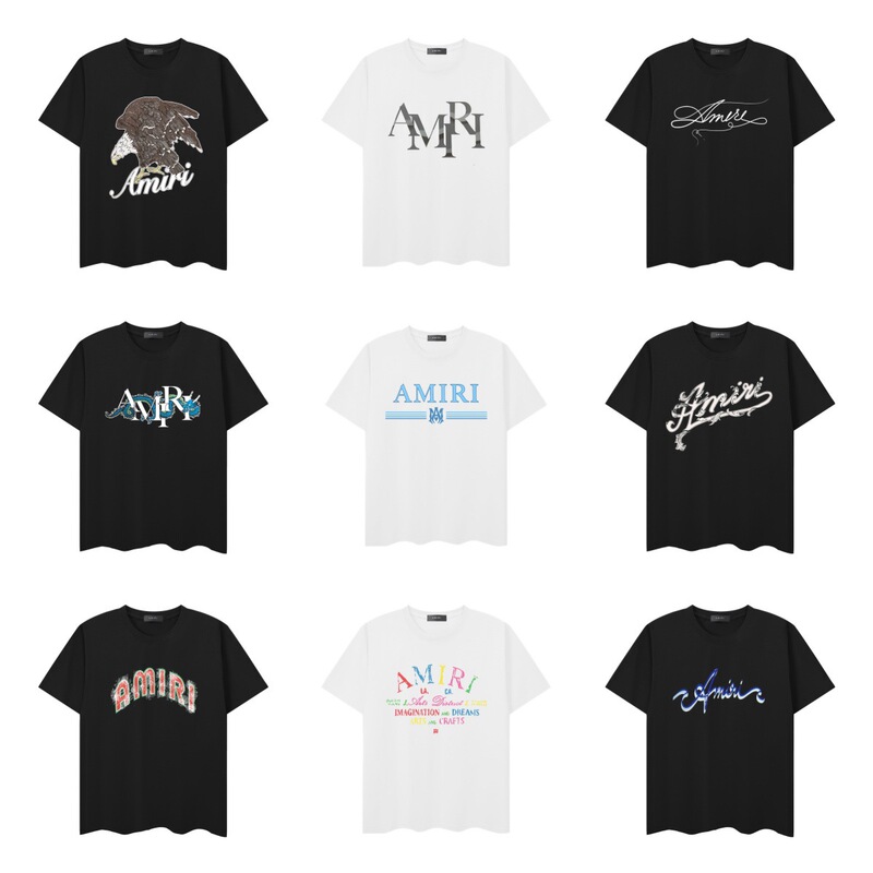 Correct Version of Amiri Starry Sky Graffiti Letter Short-Sleeve High Street Couple's Outfit, Round Neck Simple Printed T-Shirt, Exclusively for Cross-Border Sales