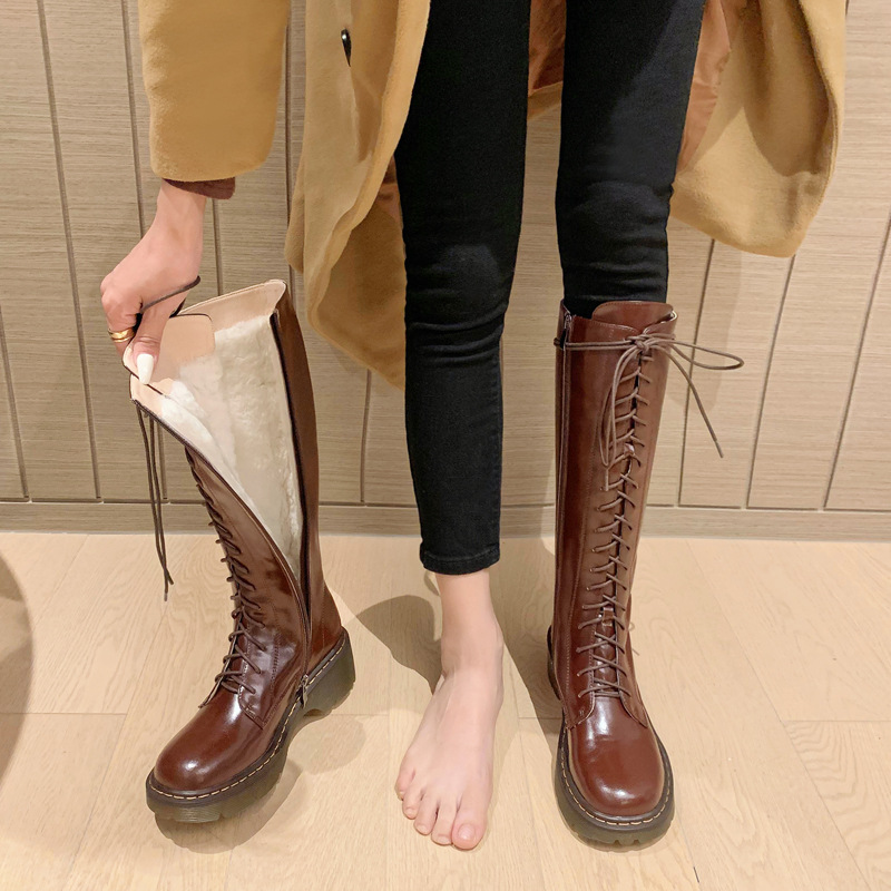 雪地靴英伦风长筒靴马丁靴女2023新款女靴加绒加厚棉靴厚底高筒靴