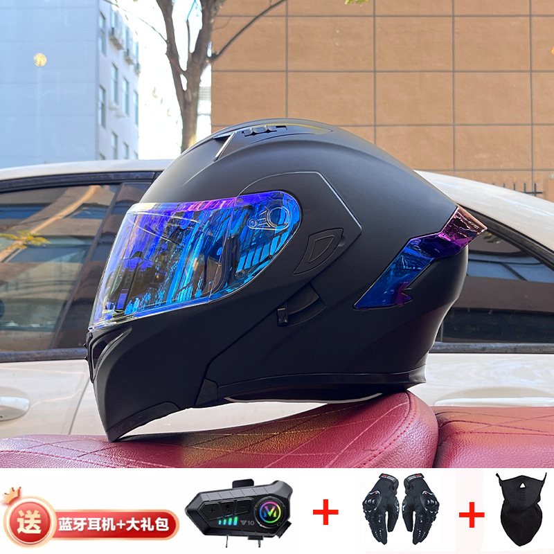 Casco de exposición Orz para hombres y mujeres invierno Doble espejo coche eléctrico semi-Casco completo cola de color coche deportivo ranura Bluetooth cuatro estaciones casco