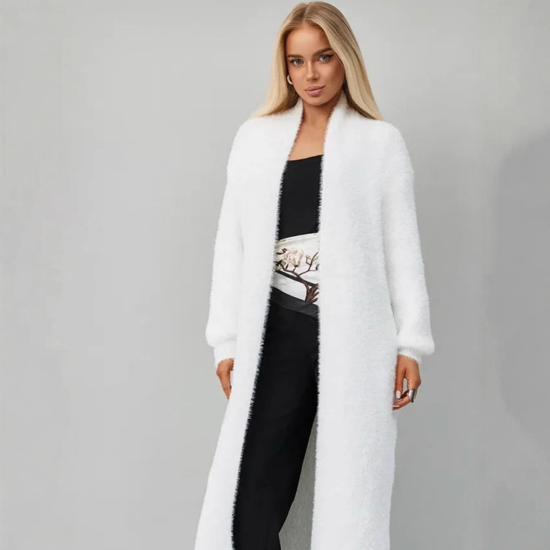 Cross-Border Imitation Mink White Knitwear Cardigan Outwear Women's Autumn and Winter Loose Plush Fluffy Long Cardigan