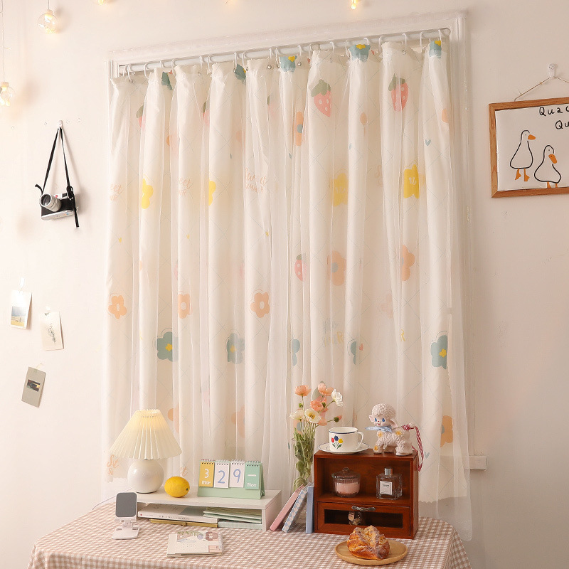 No-Drill Installation Simple Curtain for Bedroom Blackout with Rod, Complete Set for Small Windows, Bay Window Covering Fabric, Rental Room Door Curtain