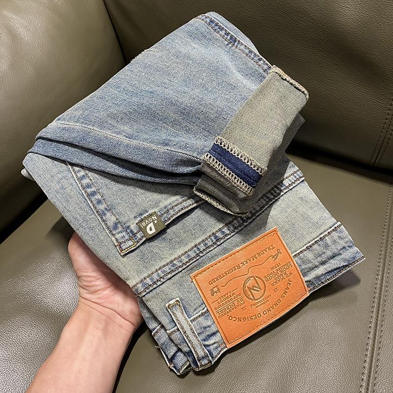 Light-Colored Patch Ripped Jeans for Men 2025 Spring and Summer New Style Nostalgic Retro Slim Fit Pants Stretch Pants