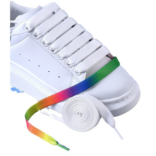 Adaptive McQueen McQueen Original Laces Men Women Wide Flat White Shoes Rope White Color Gradient Wide Strap