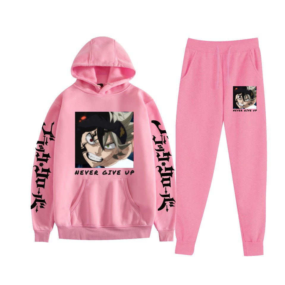 Traje de suéter con capucha suelto de dos piezas de trébol de cuatro hojas negro para hombres y mujeres con estampado de letras nuevas transfronterizas