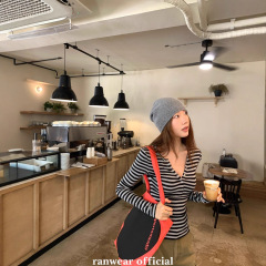Ranwear 长期主义亨利t 小众百搭亨利打底衫撞色条纹修身针织t恤