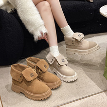 跨境大码厚底工装马丁靴女秋季靴子英伦风复古2024新款翻盖大黄靴