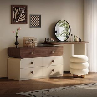 New Modern Simple Retractable Mid-Century Style Dressing Table Walnut Color Small Apartment Light Luxury Environmentally Friendly Solid Wood Dressing Table