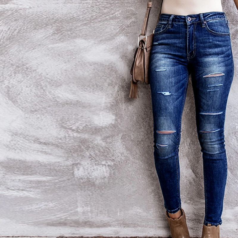 Jeans Ajustados Elásticos Desgastados y Rotos para Mujer, Otoño/Invierno 2025, Estilo Europeo y Americano, Sexy, Tallas Grandes, Levanta Glúteos