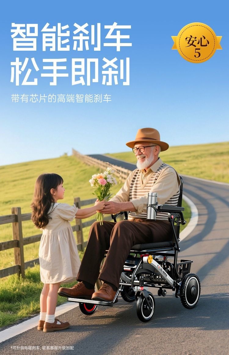 Lightweight, intelligent, fully automatic folding electric wheelchair for disabled elderly, universal portable travel mobility aid