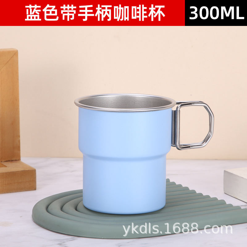 Taza de escalón de una sola capa para exteriores Taza de café de acero inoxidable 304 ins Vaso de cerveza de camping de borde rizado conveniente de alto valor