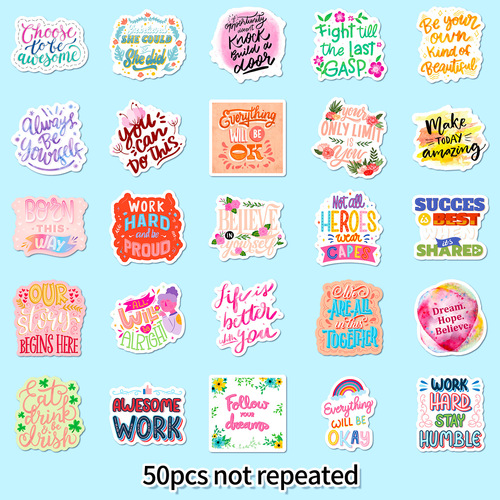 50 Pink Cute Healing Text Sticker Pads for Cross-border Amazon Instagram English Notebooks Waterproof Inspirational Stickers