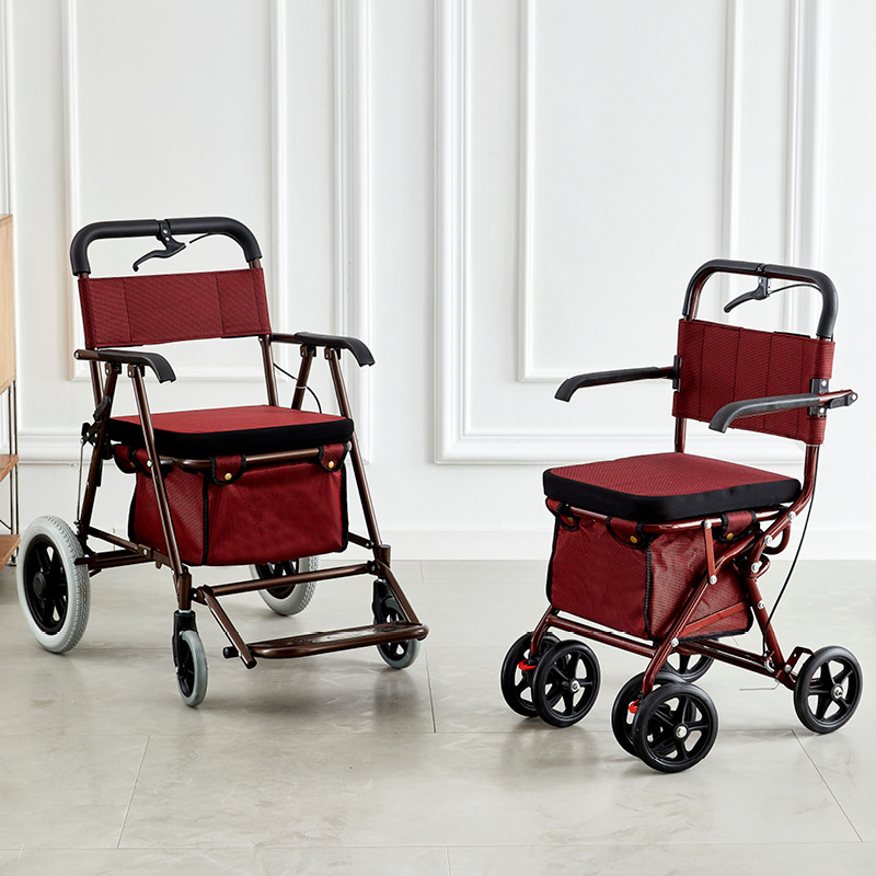 便携老人助力推车代步车手推助力小推车购物车买菜车老人推车四轮