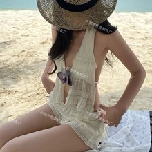 新款韩版纯欲ins海岛度假感显瘦露背绑带修身度假沙滩分体泳衣女