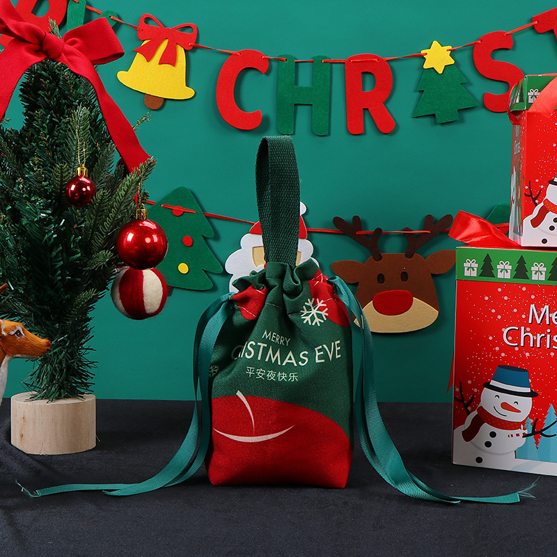 크리스마스 조임끈 파우치 - 전체 잉크 그린 크리스마스 이브 퀵 프린트; 조임끈 파우치 소형: 가로 11cm * 세로 15cm * 폭 5cm