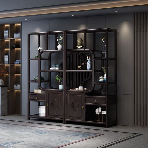 New Chinese style plum blossom rack tea display cabinet rack rubber wood Duobao Pavilion bookshelf office partition