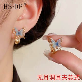 小清新气质时尚春季新款渐变色蝴蝶耳夹个性轻奢温柔百搭耳饰批发