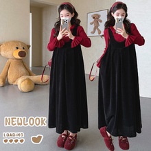 孕妇装秋季套装2025新款法式洋气打底衫气质吊带裙两件套孕妈潮