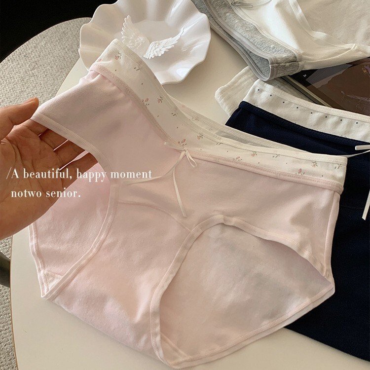 10A Extended Crotch Antibacterial Underwear for Girls, Summer Color-Blocking Pure Cotton Mid-Waist Hip-Hugging Non-Binding Panties for Women