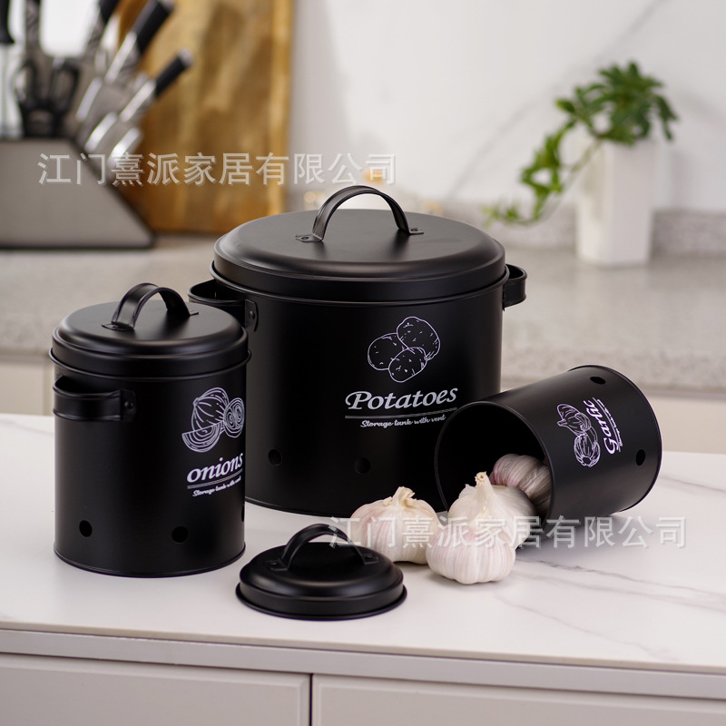 Barril de almacenamiento de patatas transfronterizas con orificio de ventilación, tanque de almacenamiento de cebolla y ajo, tanque de almacenamiento multifuncional de hierro