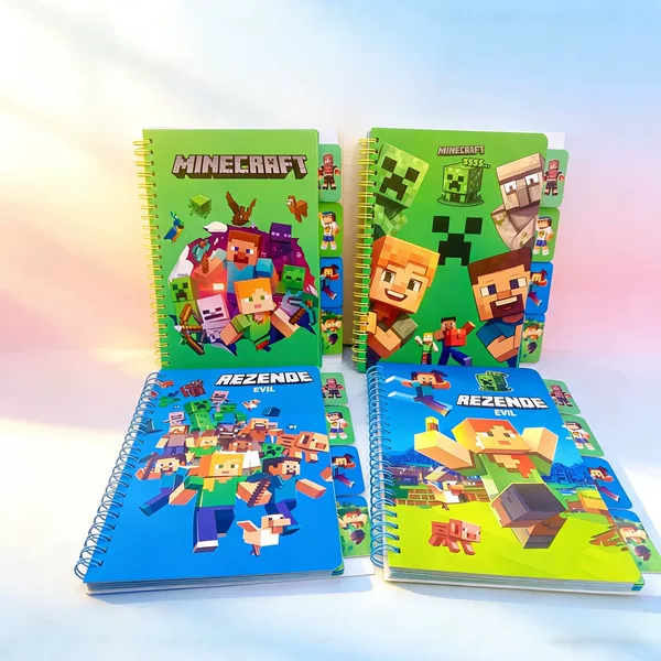 Cross-Border Minecraft A5 Interleafed Classification Spiral Notebook Student Notepad Creative Cartoon Lined Homework Notebook