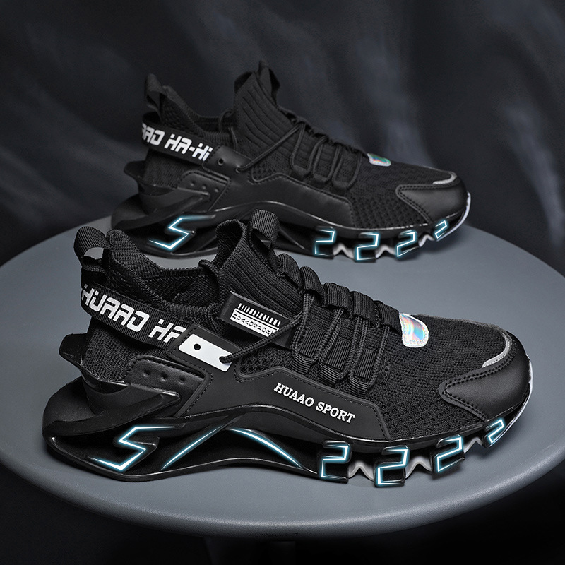 Männer modesch atmbar Spëtzekleeder Jogging Strécke Mesh Stoff, Blade Loftkëssen Héich Sole Sportsschong, Männer_voghion.com