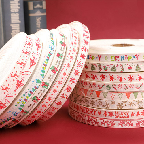 Wholesale 1.5cm Christmas pure cotton hatband, printed pattern cotton edge band, printed cotton webbing