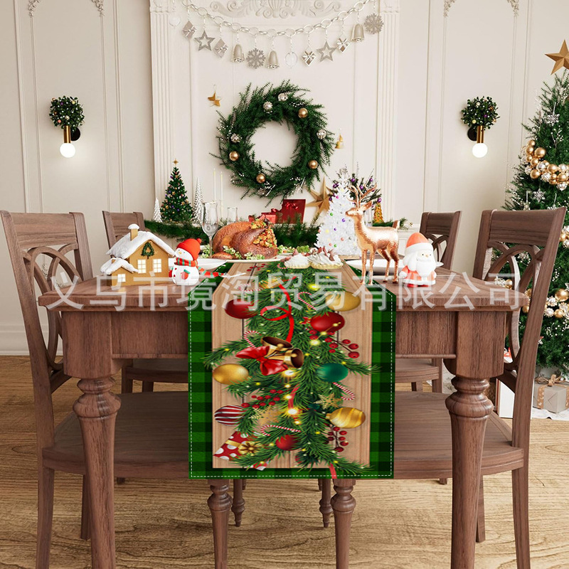 2025 クロスボーダークリスマスリネンテーブルフラッグホリデーホームレストランリビングルームテーブル屋内屋外装飾テーブルフラッグ|undefined