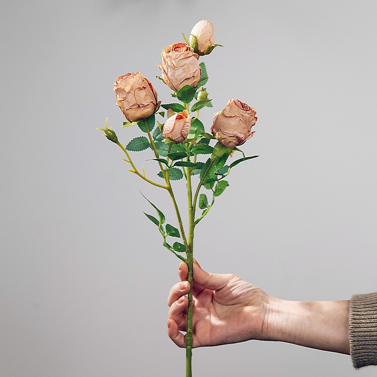 Flores de simulación 5 flores de seda retro rosa de borde focal decoración de boda flores falsas ramo de flores secas diseño de alto nivel