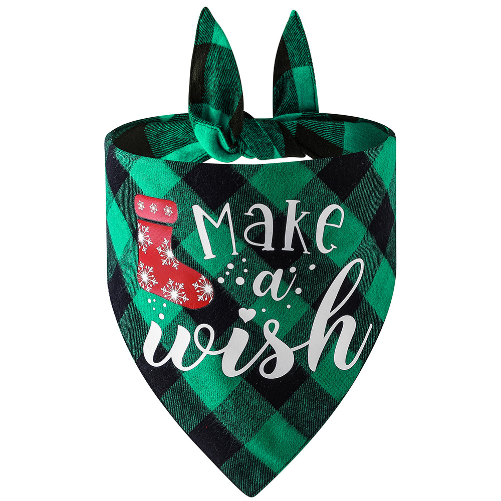 Nueva tela escocesa de algodón transfronterizo perro mascota bufanda triángulo toalla perro impreso saliva toalla Navidad dibujos animados al por mayor