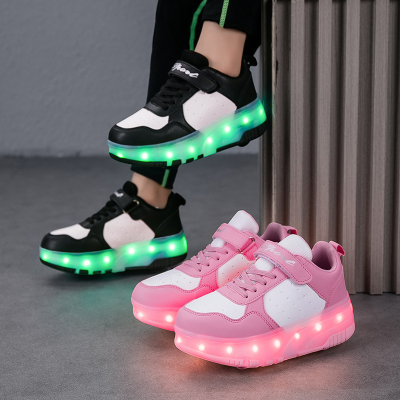 Children's Heelys Shoes Summer Two-Wheel Charging Roller Shoes Adult Skates with Light Wheel Shoes Source Factory